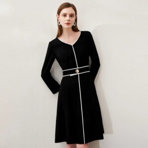 Contrast-Color Stripe A-Line Dress For Women