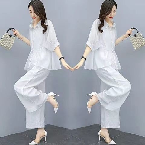 Casual Chic Plus-size Wide-leg Pants Linen Two-piece Set With A Flowing Drape - Image 6