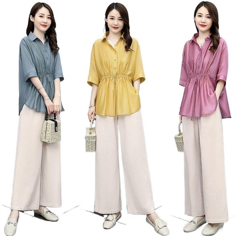 Casual Chic Plus-size Wide-leg Pants Linen Two-piece Set With A Flowing Drape - Image 8