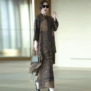 Retro Asymmetrical Top And Wide-leg Pants Two-piece Set