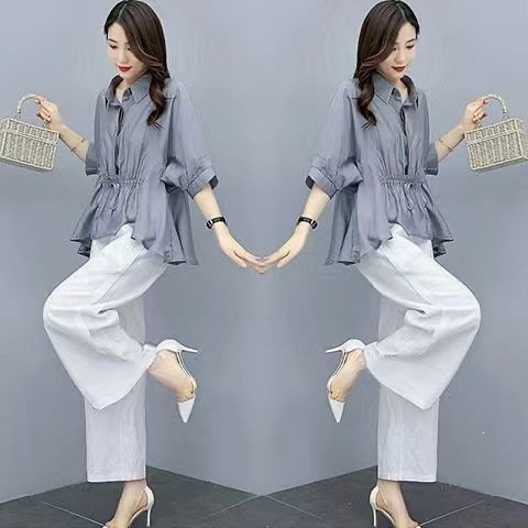 Casual Chic Plus-size Wide-leg Pants Linen Two-piece Set With A Flowing Drape - Image 7