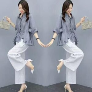 Casual Chic Plus-size Wide-leg Pants Linen Two-piece Set With A Flowing Drape