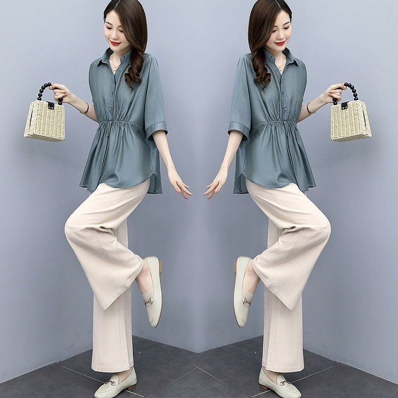 Casual Chic Plus-size Wide-leg Pants Linen Two-piece Set With A Flowing Drape - Image 2