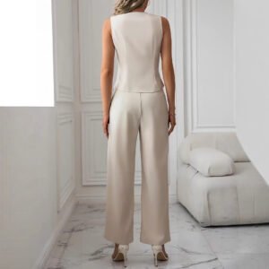 Women’s Vest Suit Fashion V-neck Tank Tops And Straight Pants Casual Two Piece Outfit For Daily Wear