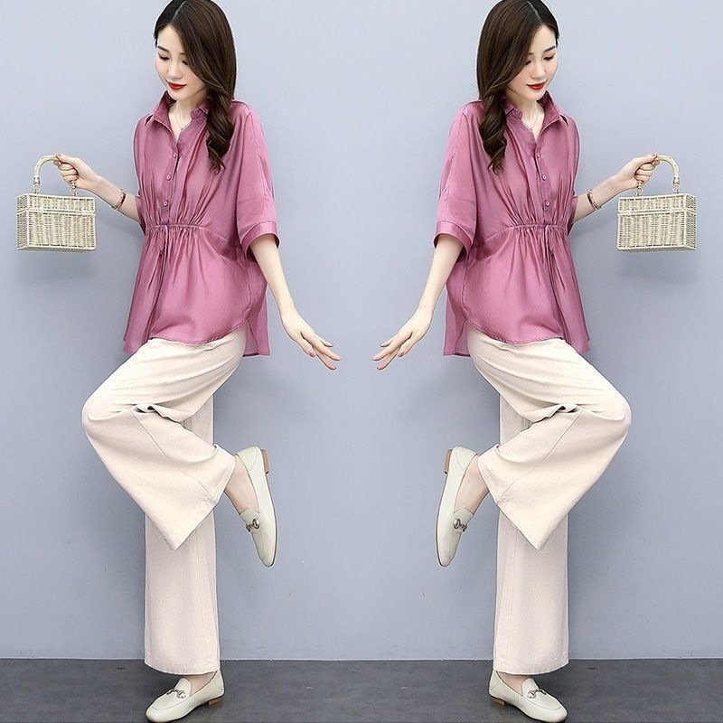 Casual Chic Plus-size Wide-leg Pants Linen Two-piece Set With A Flowing Drape - Image 5