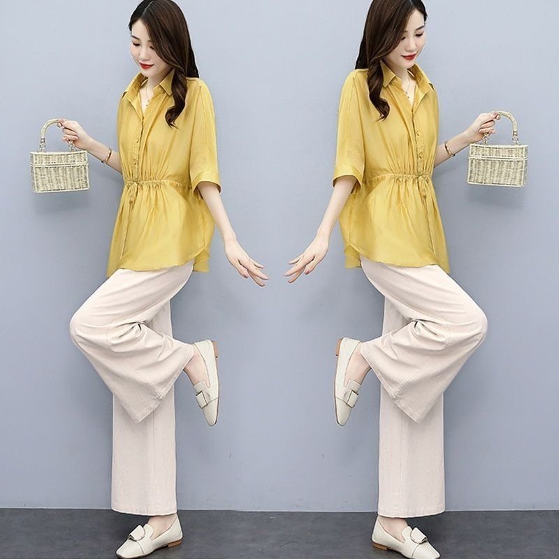 Casual Chic Plus-size Wide-leg Pants Linen Two-piece Set With A Flowing Drape - Image 3